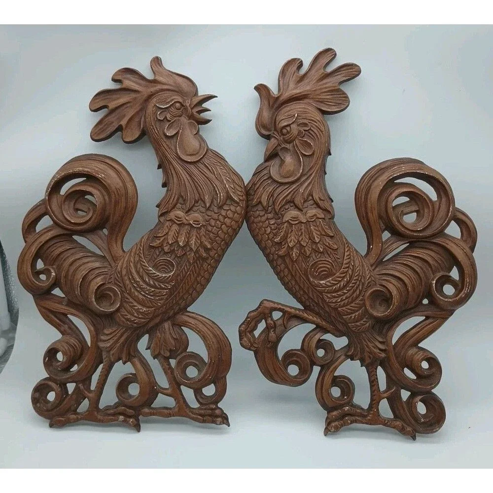 2 Vintage Sexton Cast Metal Roosters 14” X 8” Wall Plaques USA Country Chickens - Picture 1 of 11